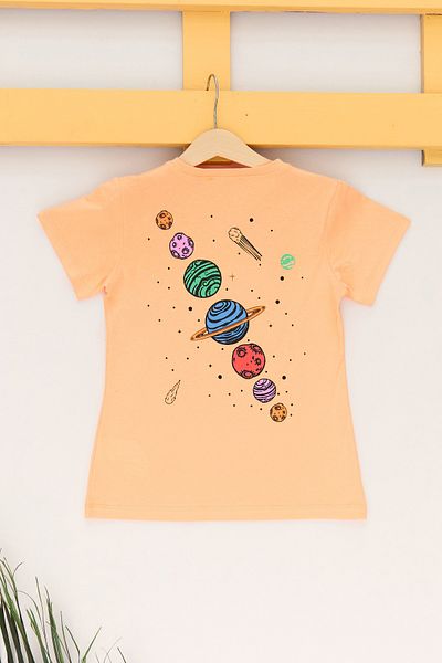 Fulla Moda Tricou pentru fetiță, 100% bumbac, cu imprimeu Planet în față și în spate