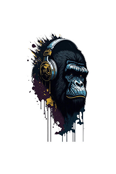 INOVATIX Set de 8 piese, autocolant Gorilă cu căști, INOVATIX®. 6 cm