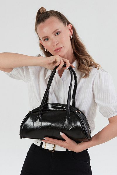 Fulla Moda Zippered Patent Leather Handbag