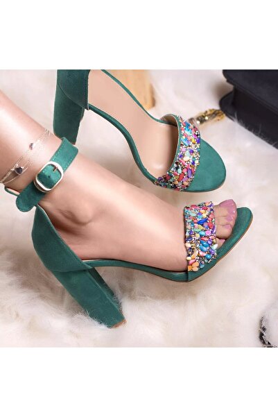 Botinelli Sandale cu toc July, piele întoarsă verde, mărimea 38