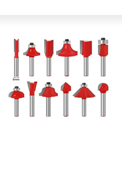 Rox 12 PARÇA FREZE UC TAKIMI AHSAP OYMA AGAC DELME CANTALI SET 6 MM