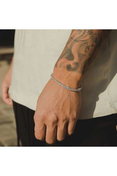 THO Unisex Tennis Bracelet, Iced Out, made of stainless steel, bracelet 20 cm