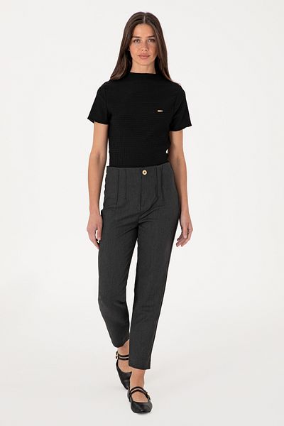 U.S. Polo Assn. Women's Anthracite Carrot High Waist Fit Canvas Trousers 50309121-Vr006