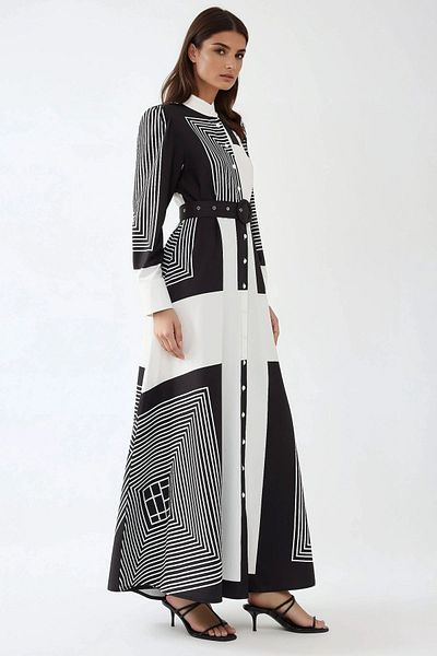 Hiccup Printed Long Sleeve Belted Modest Dress