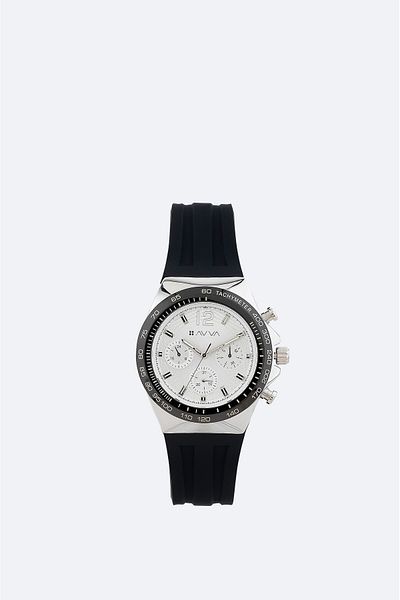 Avva Men's Black - Silver Silicone Watch B009031