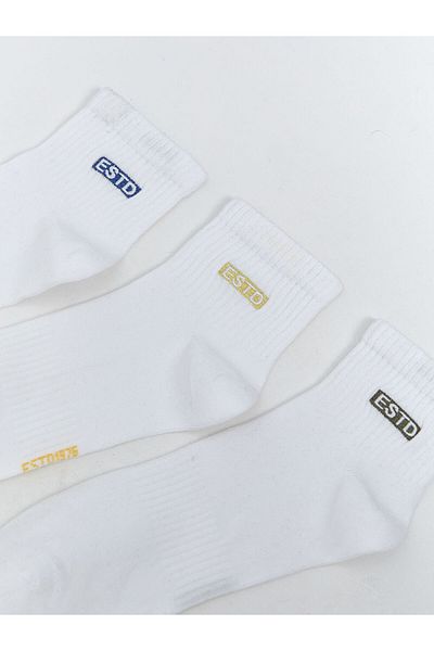 LC Waikiki Lcw Accessories White Embroidered Men's Socks 3-Piece