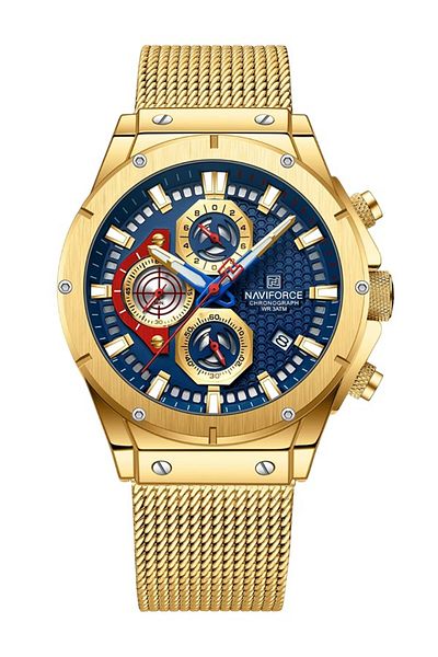 Naviforce 8027s Blue Gold Men’s Watch | Stylish Quartz Analog Stainless Steel Wristwatch