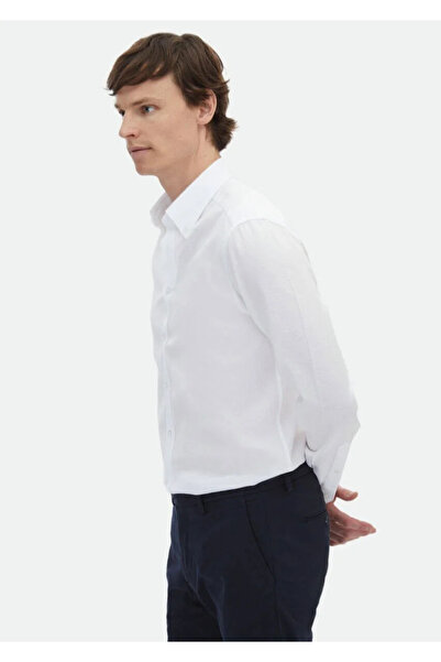 Ramsey Beyaz Düz Regular Fit Dokuma Klasik Pamuk Karışımlı Gömlek