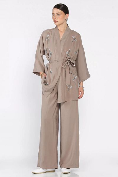 julude Mink Stone Kimono Pants Double Set
