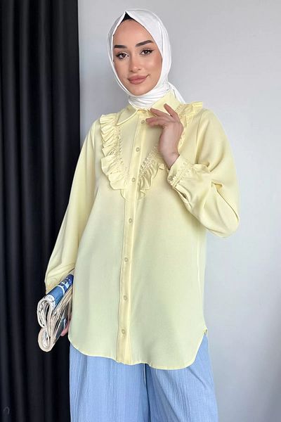 julude Κίτρινο πουκάμισο Hijab με λεπτομέρεια βολάν