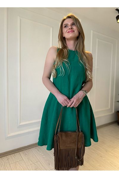 Store Zero Sleeve Pocket Linen Dress