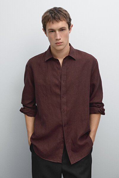 Massimo Dutti Soluk efektli keten regular fit gömlek