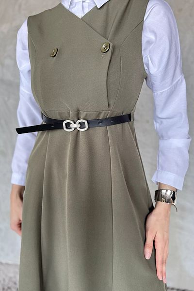 julude Χακί Ζώνη Hijab Gilet Φόρεμα
