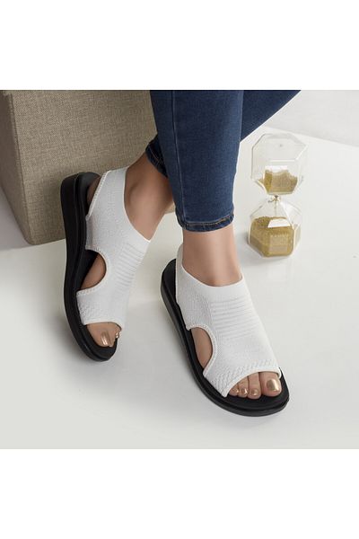 MODA STİL Women's white flat sandals made of niri fabric, 40
