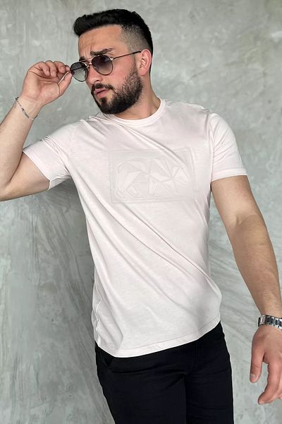 MİSHAR İTALİA Tricou cu imprimeu pentru bărbați, cu gâtul turn, pudră