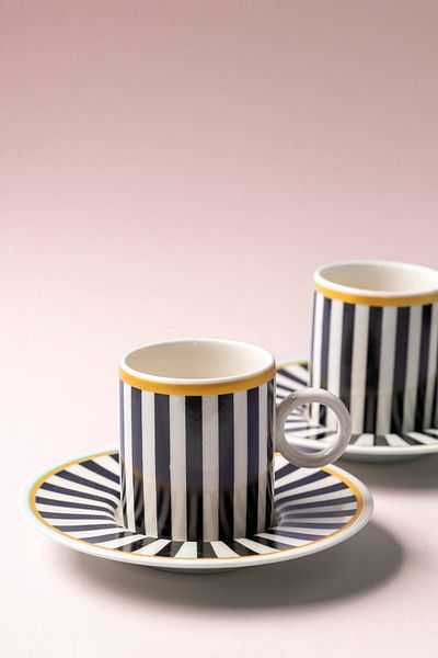 FH finehome Colourful Porcelain 4 Piece Set of 2 Cups Black