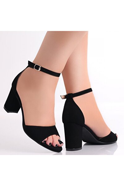 Botinelli Sandale negre cu toc pentru femei, din piele întoarsă, Ayvi, mărimea 35