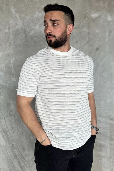 MİSHAR İTALİA Ανδρικό μπλουζάκι Creammint ριγέ Crew Neck