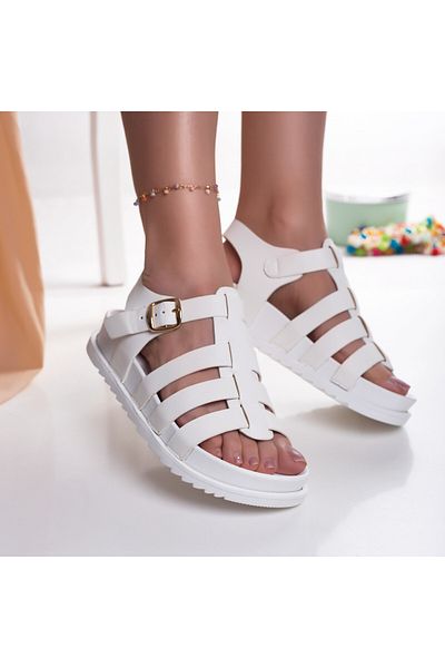 MODA STİL Women's White Flat Sandals Made of Ecological Leather Nuri, 37