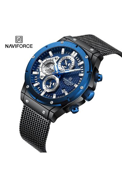 Naviforce 8027s Black Blue Men’s Watch | Sporty Quartz Analog Stainless Steel Wristwatch