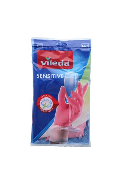 Vileda Waterproof and Disposable Extra-Fine Sensitive Latex Gloves Pink Medium