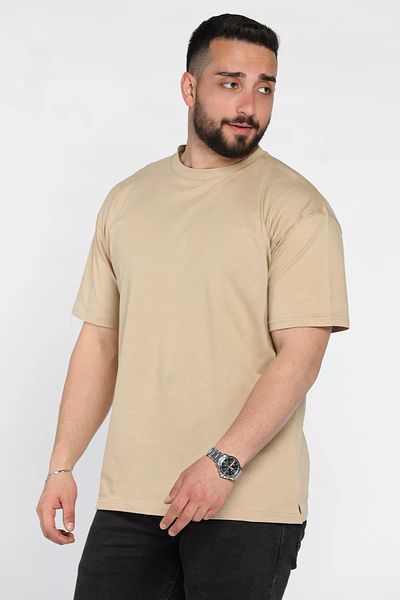MİSHAR İTALİA Ανδρικό T-Shirt σε μπεζ λαιμόκοψη