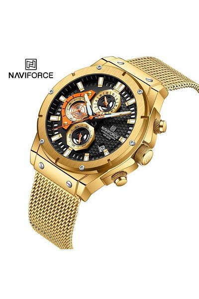 Naviforce 8027s Gold Black Men’s Watch | Premium Quartz Analog Stainless Steel Wristwatch