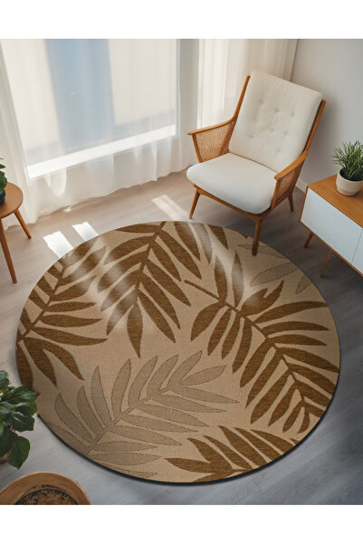 Rugs Modern Halı مجموعة ليلى سجادة ديكور بقاعدة منسوجة مستديرة بنمط أوراق الش...