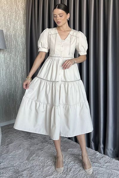 GÜLSELİ Rochie de damă Stone, cu nasturi, cu decolteu în V, cu mâneci balon cu volane