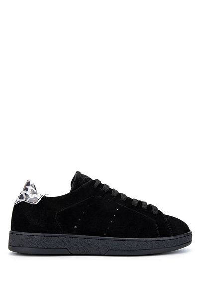 Tamer Tanca Women's Genuine Leather Black Suede/Black White Leopard Sneakers & Sports Shoes