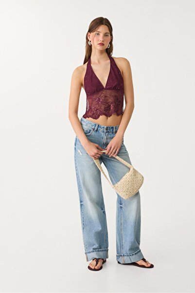 Stradivarius Parlak İşlemeli Halter Üst