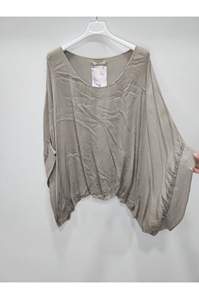 della moor Women's Mink Italian Bat Sleeve Sequin Detailed Silk Blouse