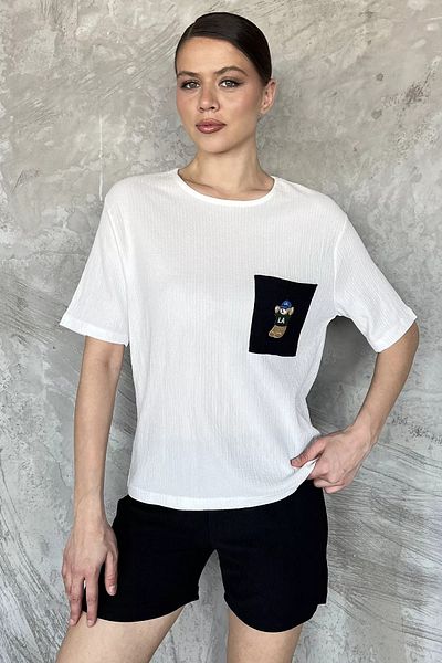 GÜLSELİ White and Black Women's Single Pocket Embroidered Shorts Double Suit