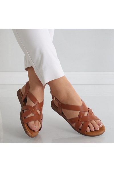 MODA STİL Sandale Dama Fara Toc Camel Din Piele Ecologica Amidia, 37