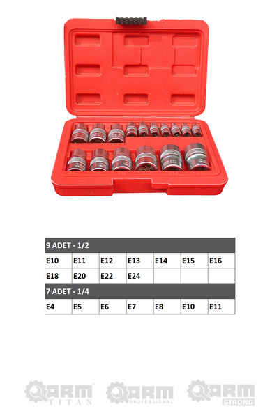ARM TİTAN 1/2 - 1/4 16 Piece E-Interior Torx Socket Set