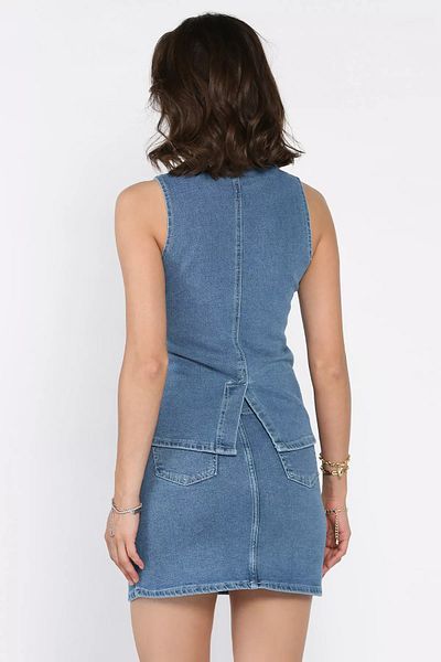 GÜLSELİ Blue Jean Denim Vest Skirt Double Set