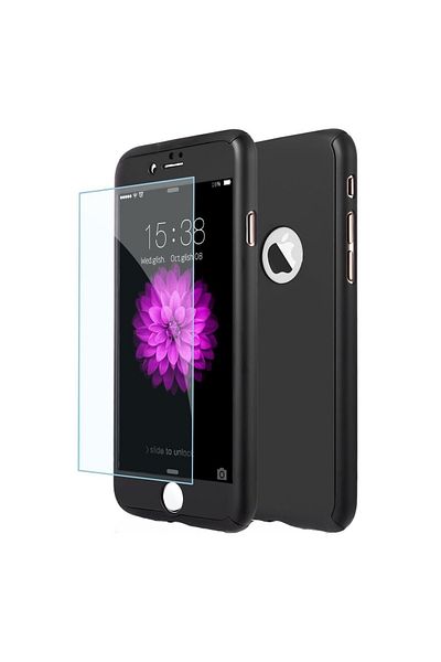 OEM Carcasă Full Cover 360° (față + spate + sticlă) pentru iPhone 8 Plus, Neagră