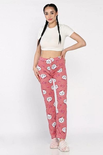 GÜLSELİ Red Women's Plaid Printed Elastic Waist Pajama Bottoms