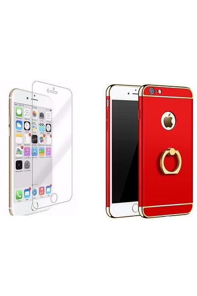 OEM Pachet husă Apple iPhone 7 Plus, inel MyStyle Elegance Luxury 3in1 roșu, folie de protecție din sticlă gratuită