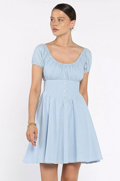 GÜLSELİ Blue Women's Dress with Waist Corset