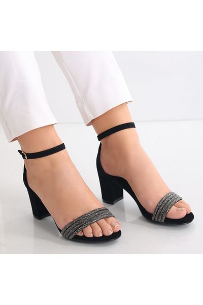 MODA STİL Sandale Dama Cu Toc Negre Din Imitatie Catifea Darla, 36