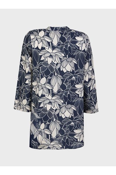 ALİA Floral Patterned Plus Size Tunic - Navy Blue - Alia