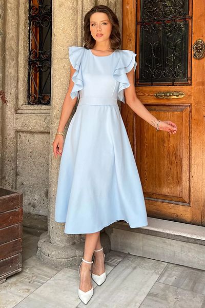 GÜLSELİ Baby Blue Ruffled Zero Sleeve Kilos Dress