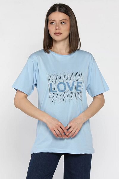 GÜLSELİ Tricou de damă albastru deschis Love Stone Crew Neck