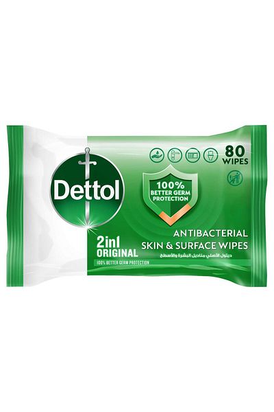 Dettol Original 2 In 1 Antibacterial Skin And Surface Wipes Kills 99.9% Germs, Gentle & Multi-purpose