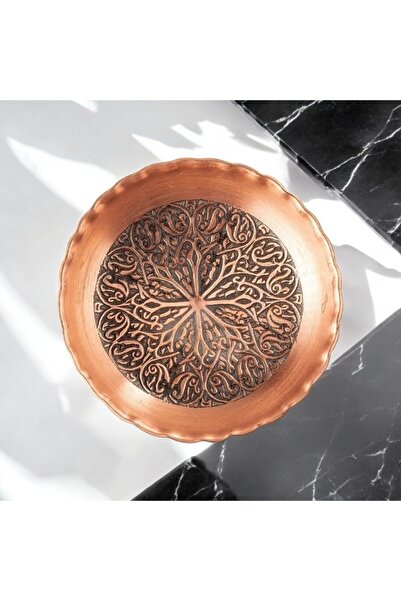 Bakır Center Copper Breakfast Plate Copper Snack Plate Breakfast Plate Carved Craftsmanship 14 cm Breakfast Plate Set of 6