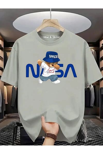 New Shine 1 T-Shirt Is a Gift for Purchases of 6 or More in the Cart - Nasa Space Bear Printed Oversize T-Shirt