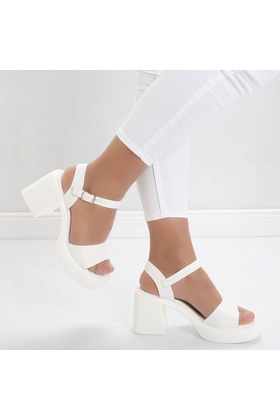 MODA STİL Women's White Heeled Sandals Made of Ecological Leather Noina, 37