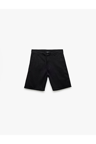 Koton Keten Pamuk Karışımlı Katlamalı Paça Cep Detaylı Beli Bağcıklı Düğmeli Şort