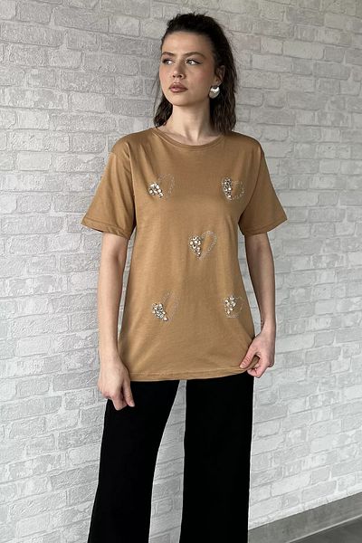 GÜLSELİ Tricou de damă Biscuit Heart Stone Detaliat